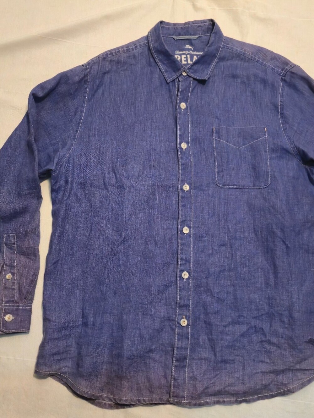 Tommy Bahama Relax Blue Linen Button-Up Shirt XL